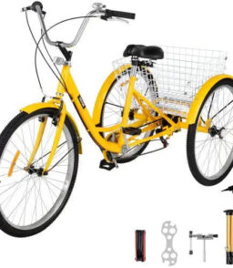 Adult 26-Inch 7-Speed Cruiser Tricycle With Front Basket And Comfort Saddle - Yellow