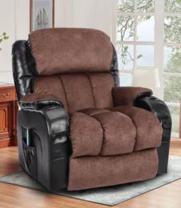 Leather Massage Recliner Chair. Modern Electric Power Rocker with Heated Massage. Ergonomic Lounge Chair. SEGMART Single Sofa Seat with Drink Holders for Living Room. Black and Brown