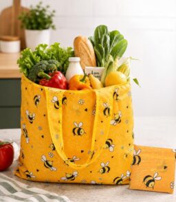 Yellow Cartoon Shopping Bag Large Size Bee Printed Storage Bag | Large Capacity Lightweigh Reusable Grocery Bag