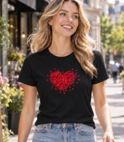 Women's Heart Print Crew Neck T Shirts for Women Casual Short Sleeve Top