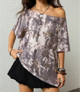 Women's Off The Shoulder T Shirts Y2k Camo Top