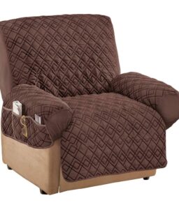Collections Etc Diamond-Shape Quilted Stretch Recliner Cover with Storage Pockets and Elastic Straps - Furniture Protector. Chocolate. Recliner